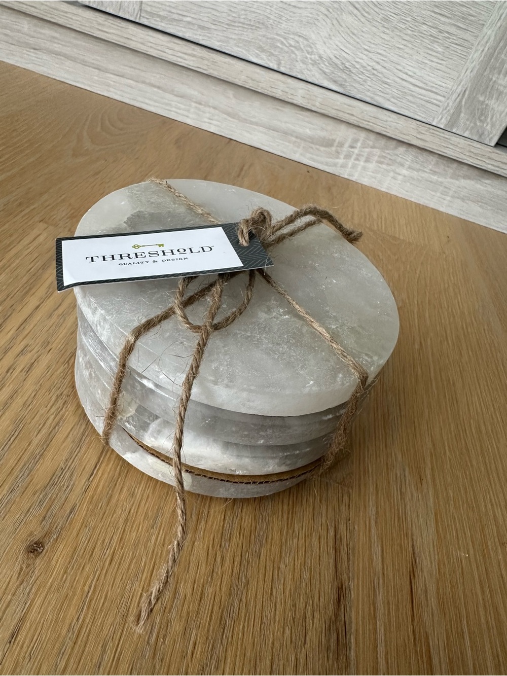 Threshold Alabaster Round Stone Coasters - Frosted White